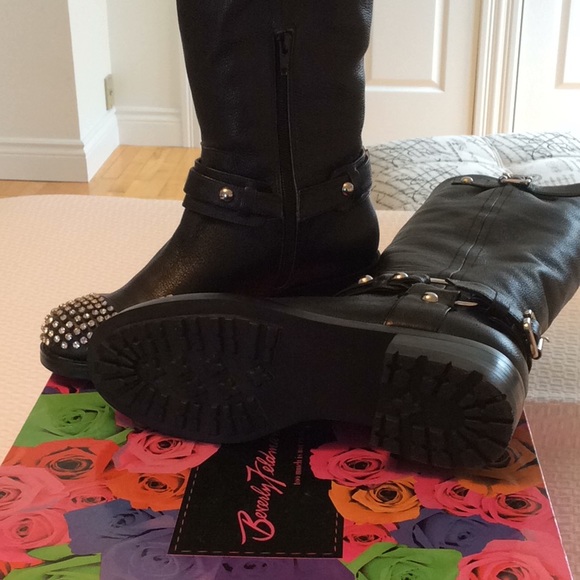 Beverly Feldman Black Rhinestone Boots - Picture 4 of 6